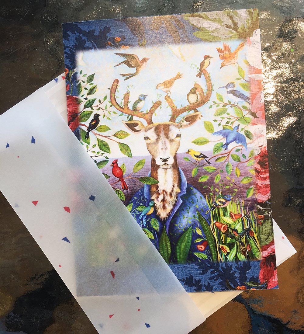 the messenger note card with a vellum envelope
